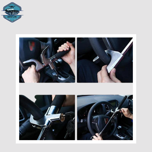 Universal Car Steering wheel lock | Security Lock Steering To Steering Type Simple Key Black/Chrome Colour Box Pack X1