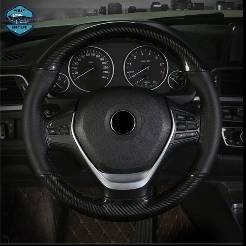 Black Carbon Fiber Punching Skin Hand Stitched Steering Wheel Cover