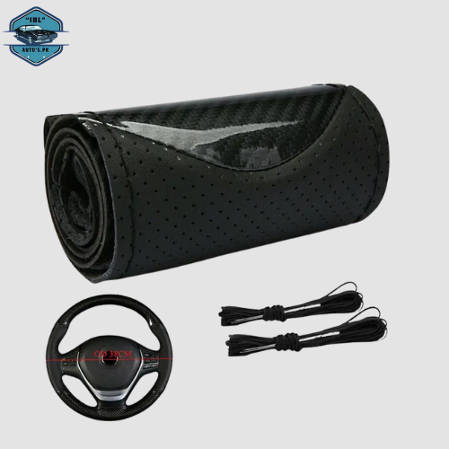 Black Carbon Fiber Punching Skin Hand Stitched Steering Wheel Cover